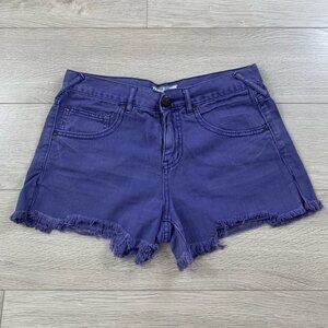 Free People Purple Distressed Raw Hem Jean Shorts